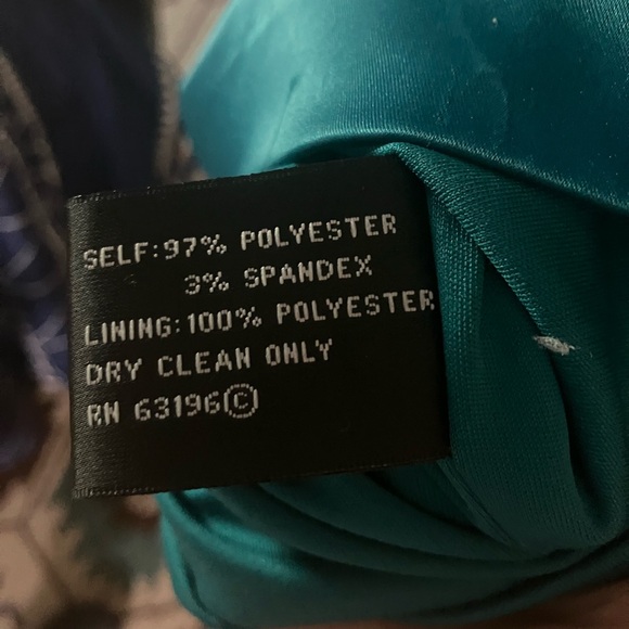 $140 Suzi Chin for Maggy Boutique teal cocktail dress with ruching. Sz 8 or 10 - Picture 8 of 12